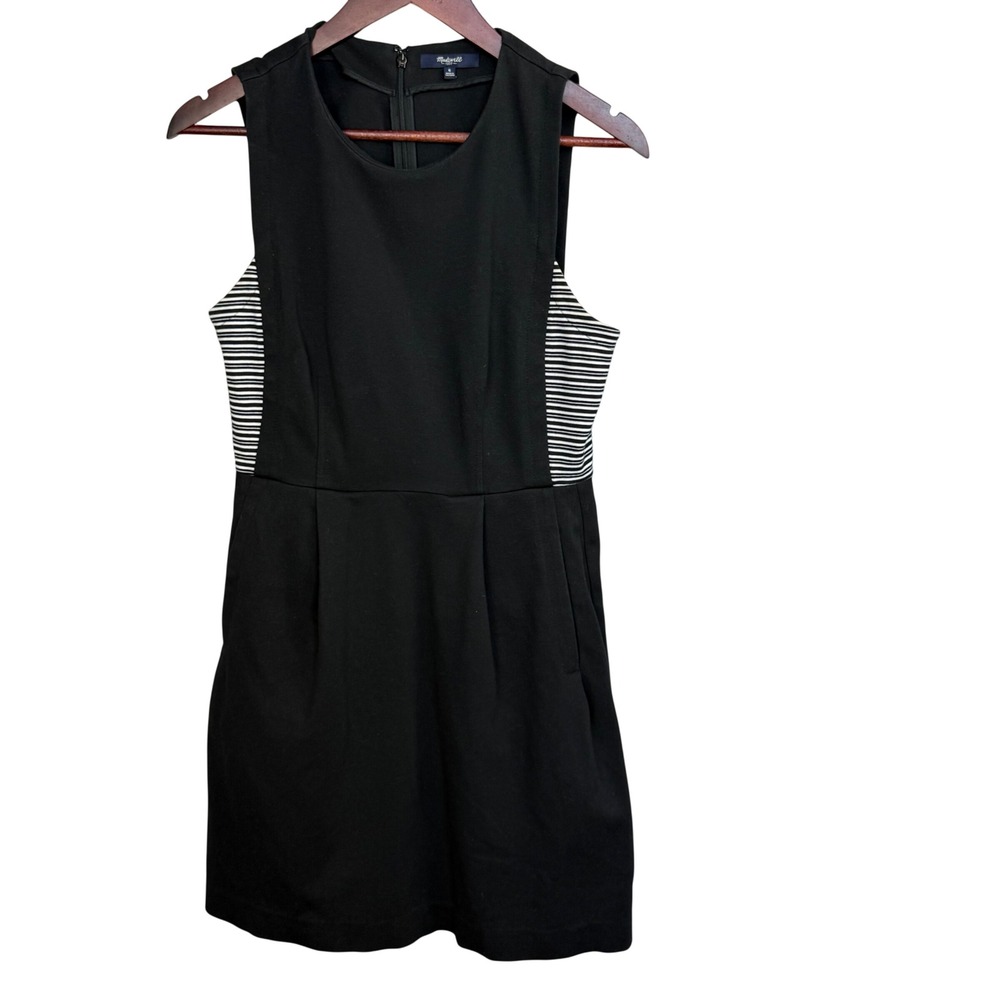 Madewell 1937 Sheath Dress‎ Women's 6 Black Sleeveless Striped Side Panels